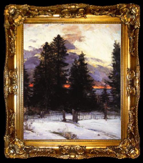 framed  Abram Arkhipov Sunset on a Winter Landscape, ta009-2